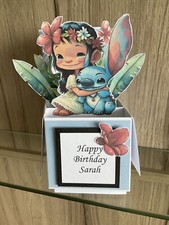 Personalised Handmade Birthday Pop Up Box Card Milo Stitch Cartoon