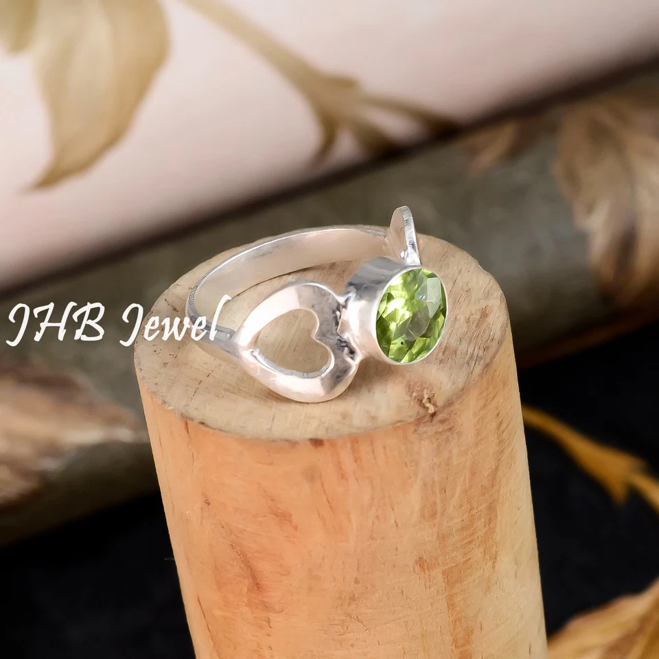 Faceted Peridot Gemstone 925 Sterling Silver Beauty Ring Best Design Jewelry - Image 4 of 4