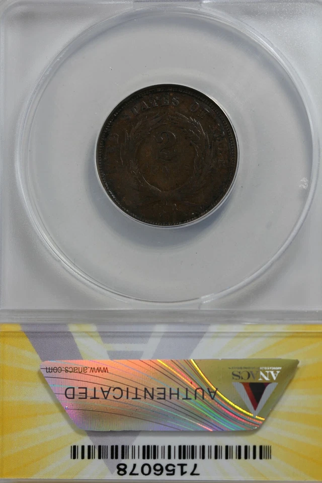 1866 .02 ANACS VF 25 Two-cent piece, 2c, Shield Coin - Image 2 of 2