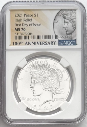 2021 SILVER PEACE DOLLAR PHILADELPHIA MINT 100TH ANNIVERSARY FIRST DAY NGC MS70