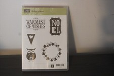 NEW Stampin Up WARMEST OF WISHES Owl Leaf Wreath Rubber Stamp Set V