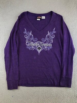 Harley Davidson Shirt Women's Large Purple Long Sleeve St. Petersburg FL V-Neck