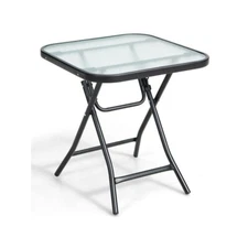 18" Patio Outdoor Folding Square Bistro Table With Tempered Glass Side Table