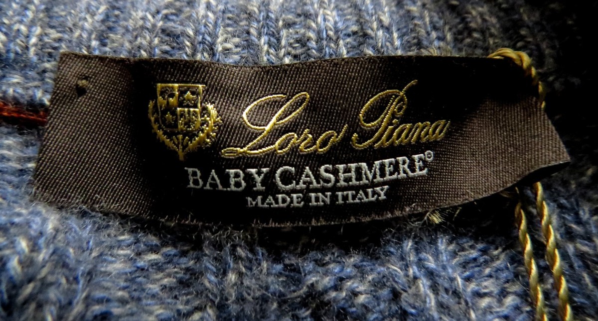 LORO PIANA Light Blue 100% Baby Cashmere w/ Suede Trim LORO PIANA Light Blue 100% Baby Cashmere w/ Suede Trim