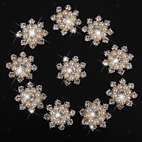 10pcs Diamante Rhinestone Crystal Pearl Buttons Flatback Embellishment Craft - Picture 7 of 12