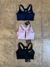 3 PAIR NIKE PRO COMBAT DRI-FIT FRONT ZIP-UP SPORTS BRAS WOMENS SIZE M