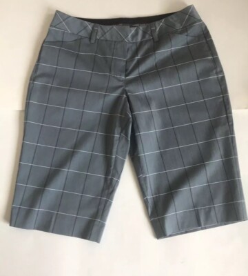 Express Editor Womens Gray Plaid Print Shorts Sz 6 Flat Front