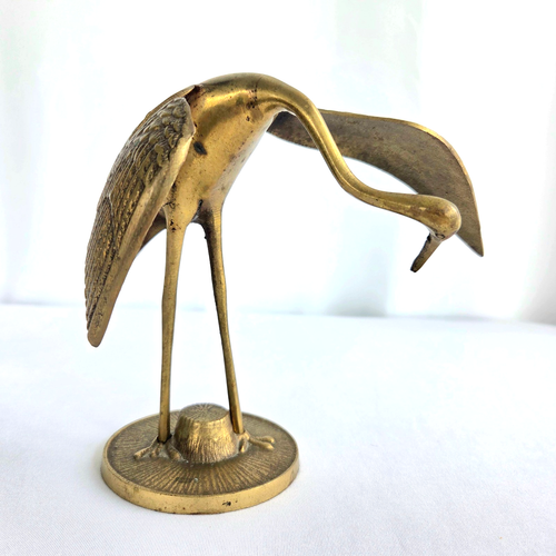 Vintage Crane Bird Heron Cast Brass Statue Beach Coastal Home Decor MCM Korea 7 - Picture 3 of 14