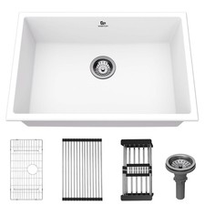 Quartz Kitchen Sink, 27 Inch White Undermount Kitchen Sinks, Deep Single Bowl...