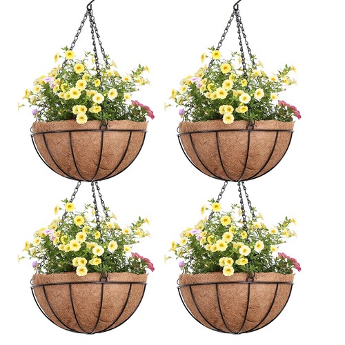 Outdoor Metal Hanging Planters Basket (4pack 8 inch) Baskets for Plants Chain