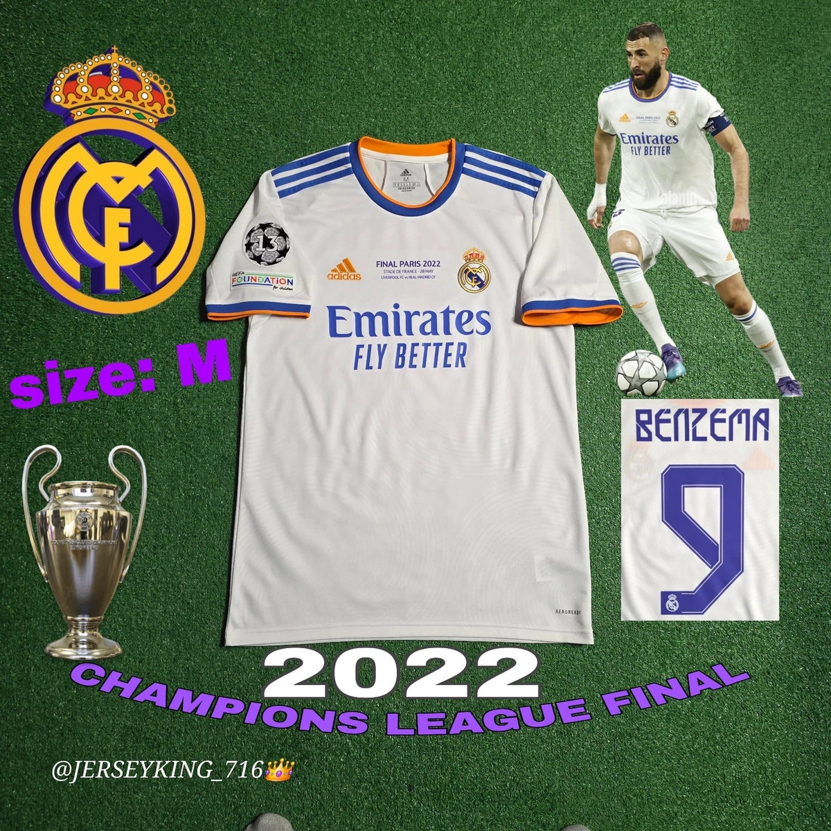 Maillot Real Madrid Benzema #9 - Taille M - Blanc - Manches Courtes - Neuf
