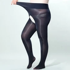 300lbs Plus Size Shiny Glossy Pantyhose Sheer Stockings Open Crotch Tights Women