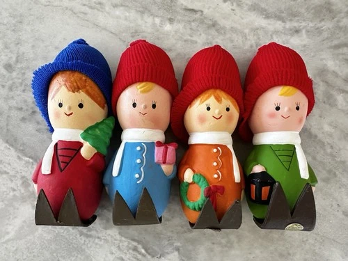 Vintage My Korea Skier Wooden Figurines Made In Korea