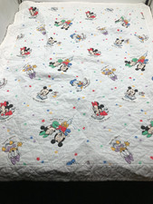 Vintage Disney Handmade Quilted Baby Blanket Mickey, Minnie Mouse  Donald Duck