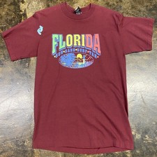 Size Large 90s Florida Sun Sand Surf Tan Dark Red Single Stitch Tee Made In USA