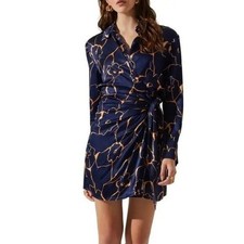 NWOT Astr The Label XS Veronica Long Sleeve Wrap Blue Mini Dress 130460