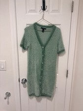 Forever 21 Sage Green Fuzzy Knit Button-Down Short Sleeve Mini Dress