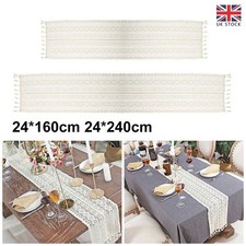 Pastoral Crochet Knit Hollow Tablecloth Lace Tassel Table Runner Wedding Decor