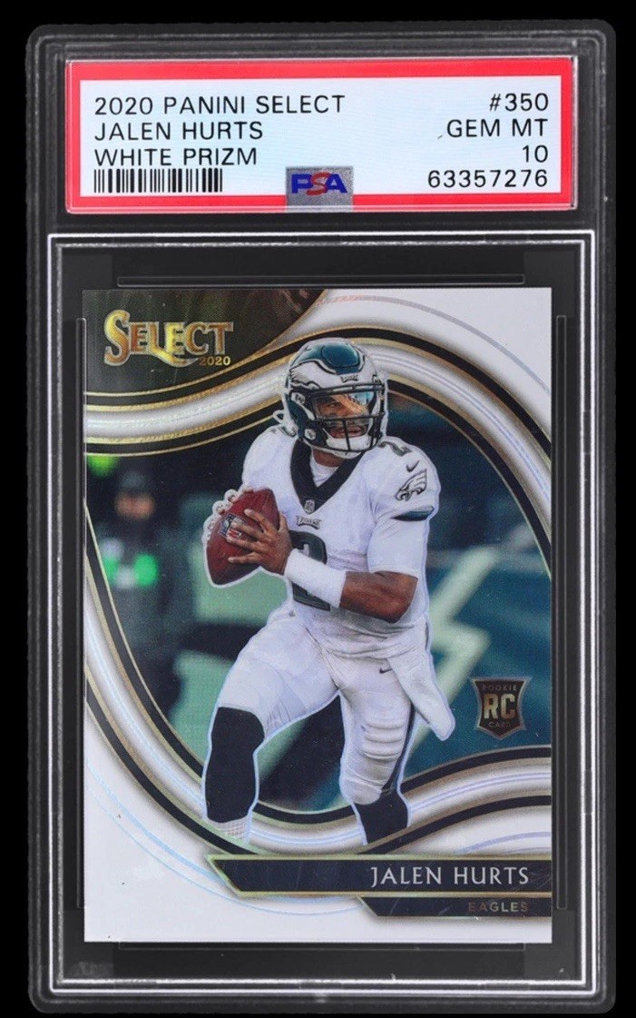 2020 Panini Select Jalen Hurts White Prizm /35 Field Level #350 Rookie RC PSA 10