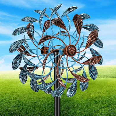 360° Wind Spinners Outdoor, Wind Sculptures Windmill with Metal Stake, 63.2'' Kin