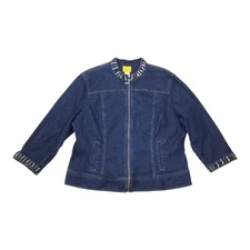 Ruby Rd Womens Denim Jacket Embellished Collar & Cuffs Size 18 Zip Stretch