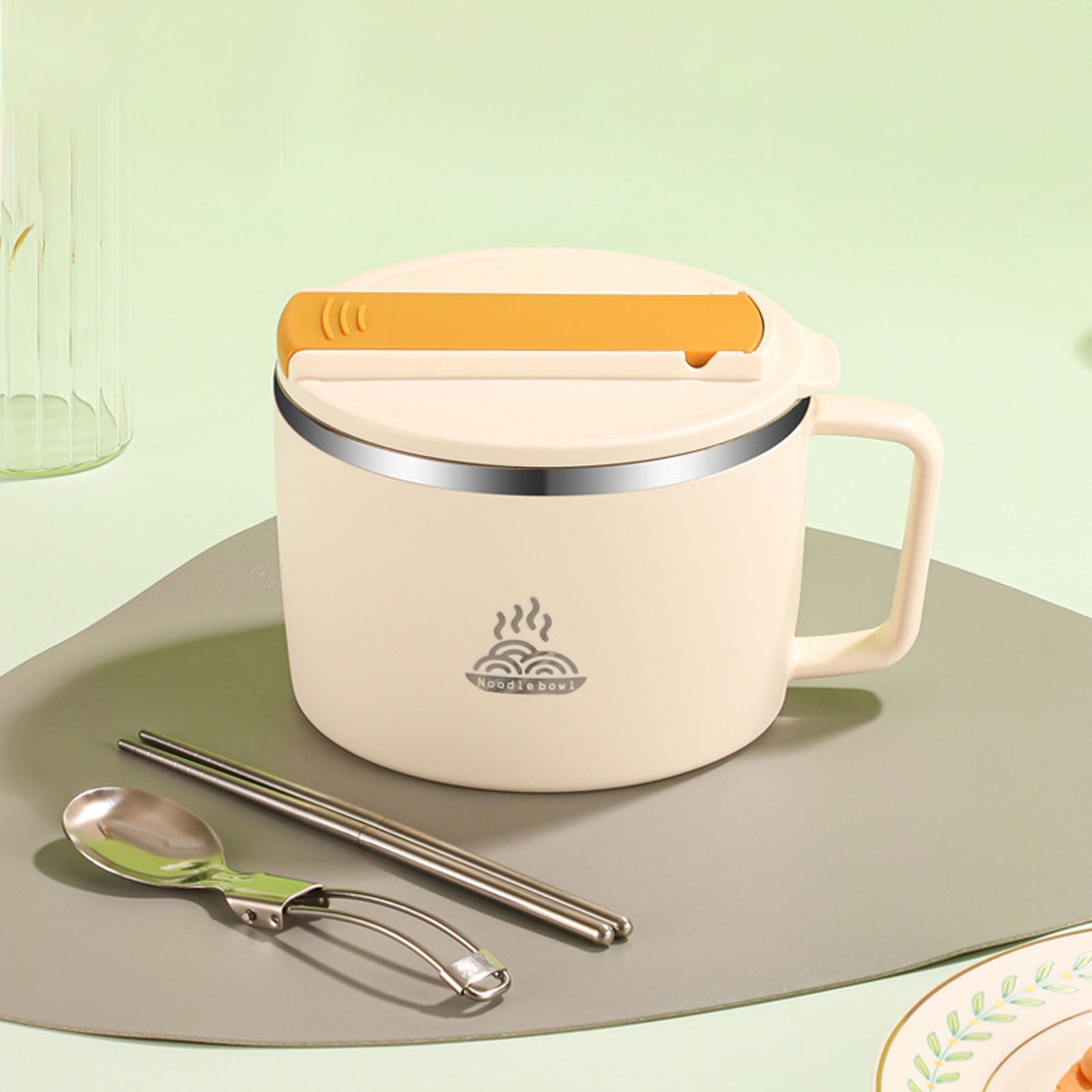 Noodle Bowl With Chopsticks And Spork 1200ml 304 Stainless Steel Portable Ramen