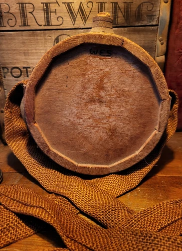 Antique Military Civil War Wooden Barrel Canteen Initials Name  Reproduction