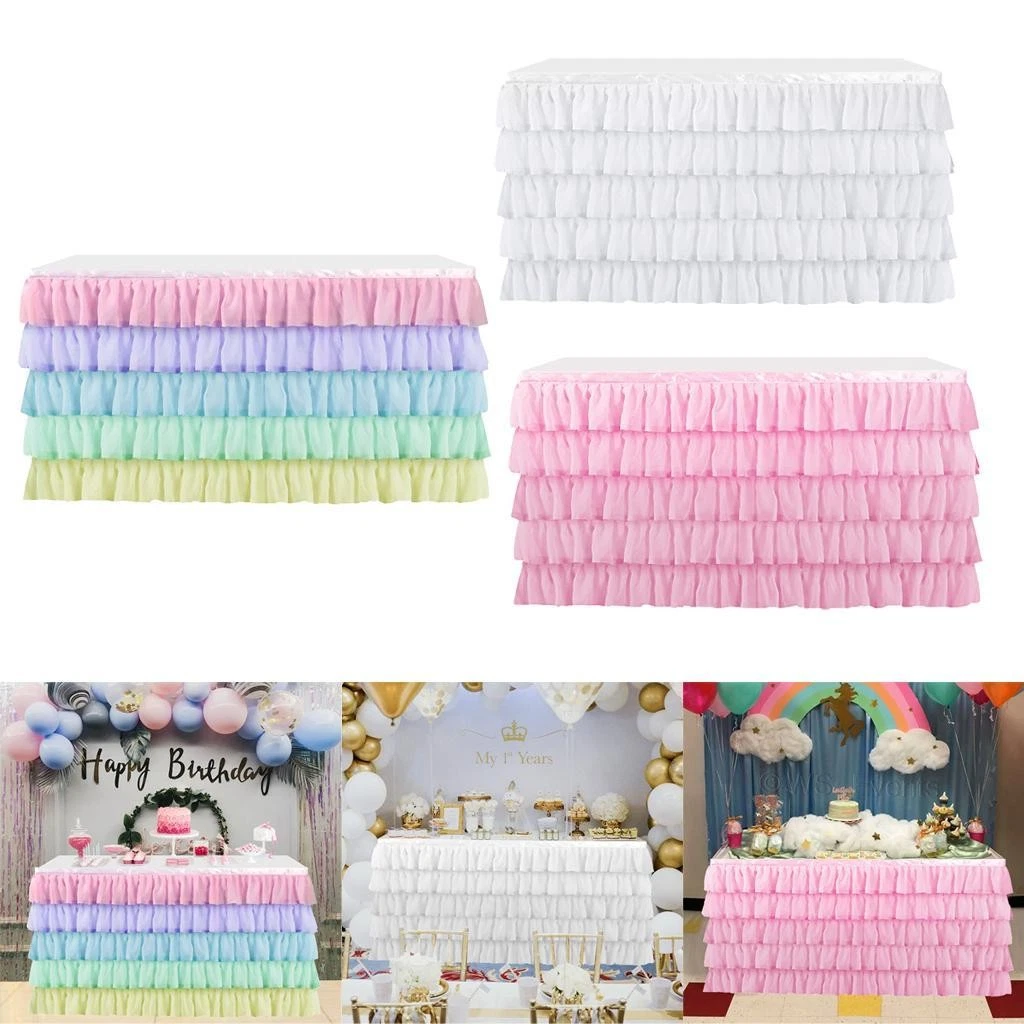 Gonna Da Tavolo In Tulle Rosa 183x77 Cm – Decorazione Romantica Per Compleanni, Baby Shower, Matrimoni E Buffet