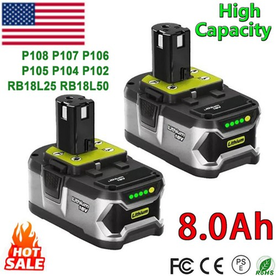 #ad 2X 8.0Ah Lithium Battery For RYOBI P108 18V For One Plus High Capacity P107 $31.99