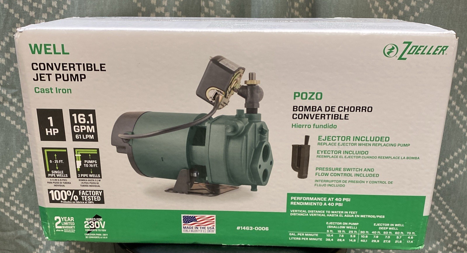 New Zoeller 1463-0006 1 hp convertible well jet pump