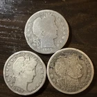 3 x Heavily Circulated Barber Half Dollars.   1899, 1907s & 1908p.   .900 Silver