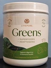 Live Pure Greens + Superfoods + Adaptogens 7.4 oz / 210g - New  Sealed! Exp 4/28