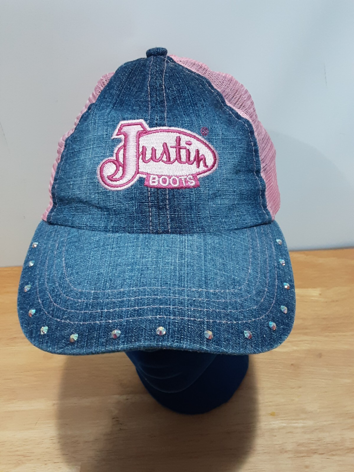Western Products Justin Boots Baseball Cap denim bling front pink