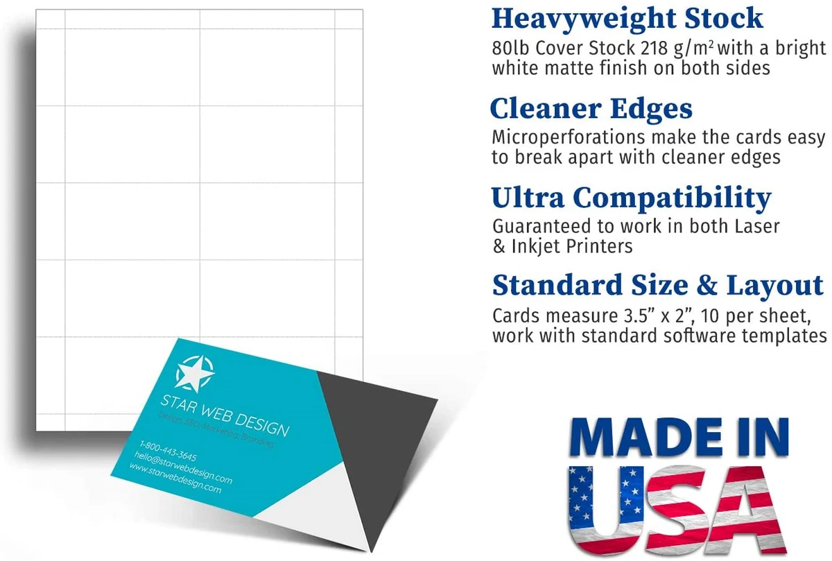 Heavyweight White Blank Business Card Paper - 100 Sheets / 1000 Business  Cards - | eBay