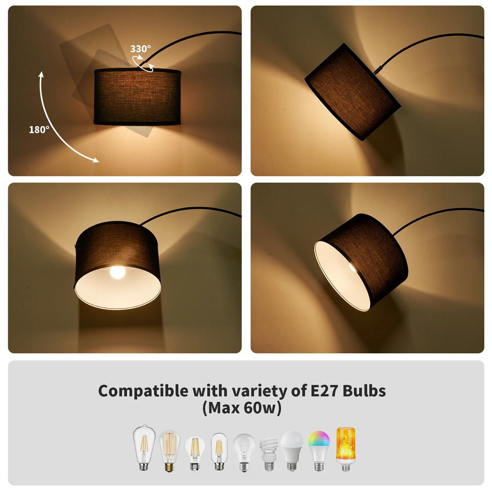 Bogenlampe Bogenleuchte Stehlampe Stoff beige Design E27 Stoffschirm Stehleuchte - Bild 4 von 4