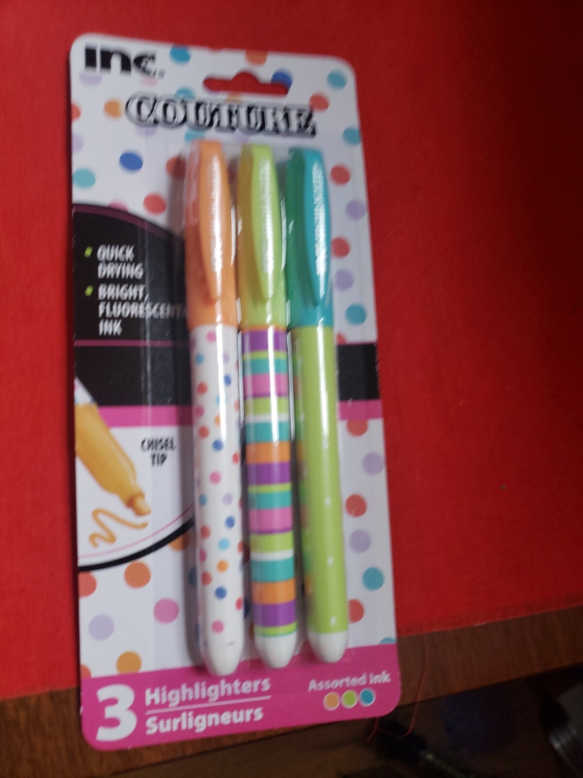  Inc. Couture Highlighters Assorted Fluorescent Ink Blue Pink Yellow New