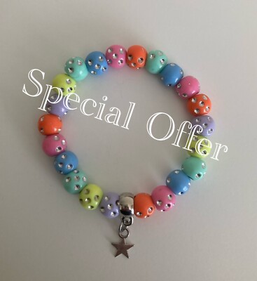 Girls Children's multi Pastel Beaded Charm Bracelet with Star charm