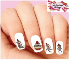 Waterslide Nail Decals Set of 20 - Sock Monkey Assorted