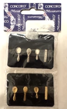 Vintage Concord Dollhouse Miniatures Brush Comb Mirror Set Vanity Silver Brass 