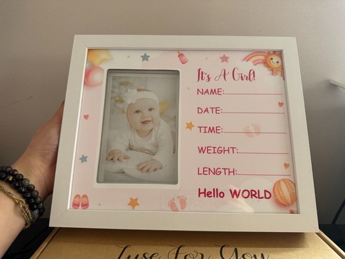 LED Baby Boy Birth Announcement Sign 4"x6" Picture Frame Wood - Picture 3 of 9