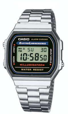 Casio Uhr A168WA-1YES VINTAGE LCD UNISEX Digital Stahl Chrono ORIGINAL