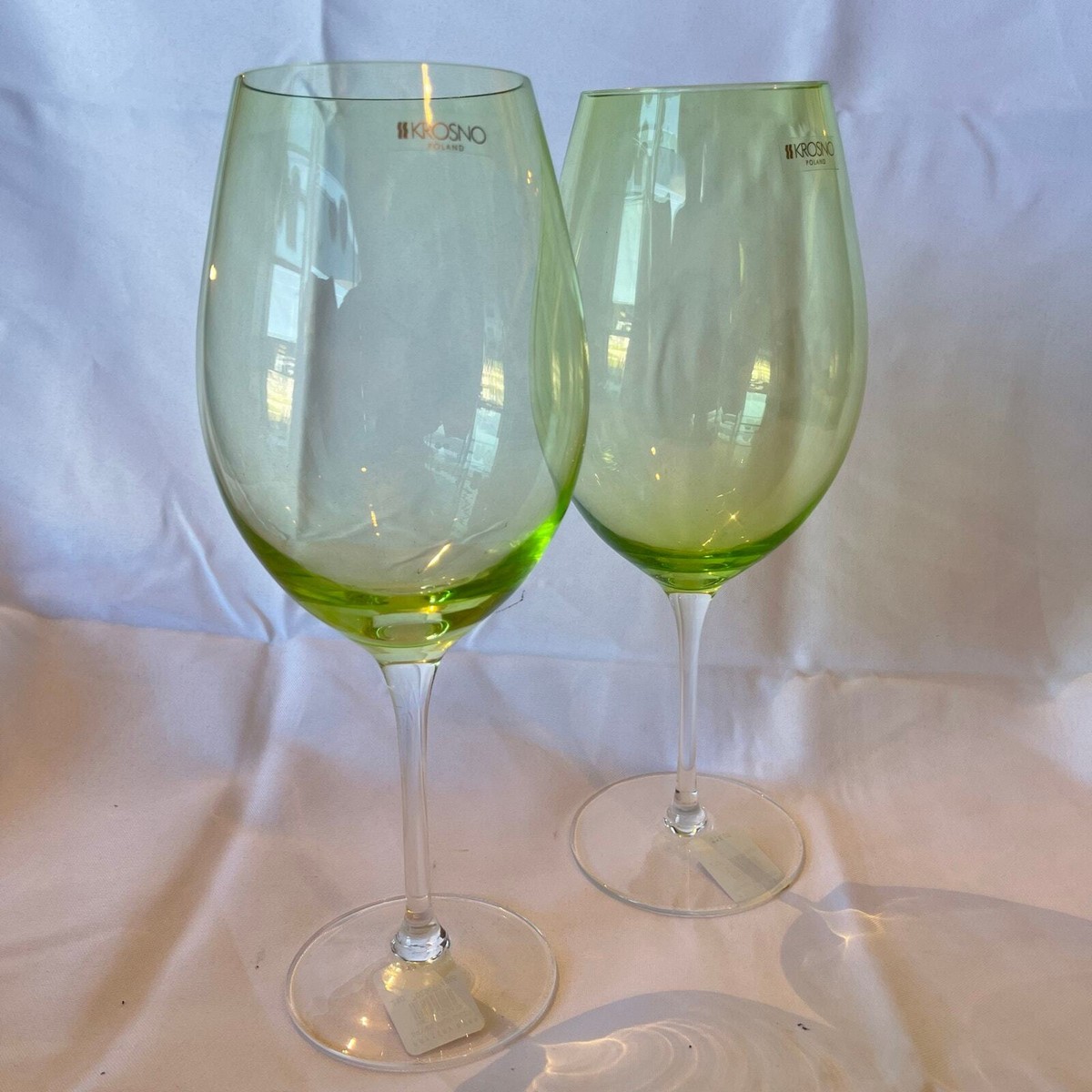 Pair of Green Glass Krosno JUMBO Wine Glasses