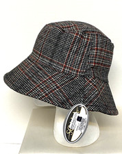 Scala Bucket Women's Hat Houndstooth Black Red Fall Wool Warm Lined NWT