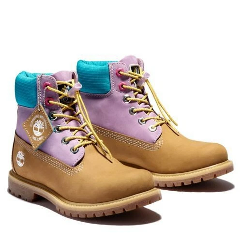 Timberland donna premium 6 in stivali impermeabili grano nabuk con viola US 7