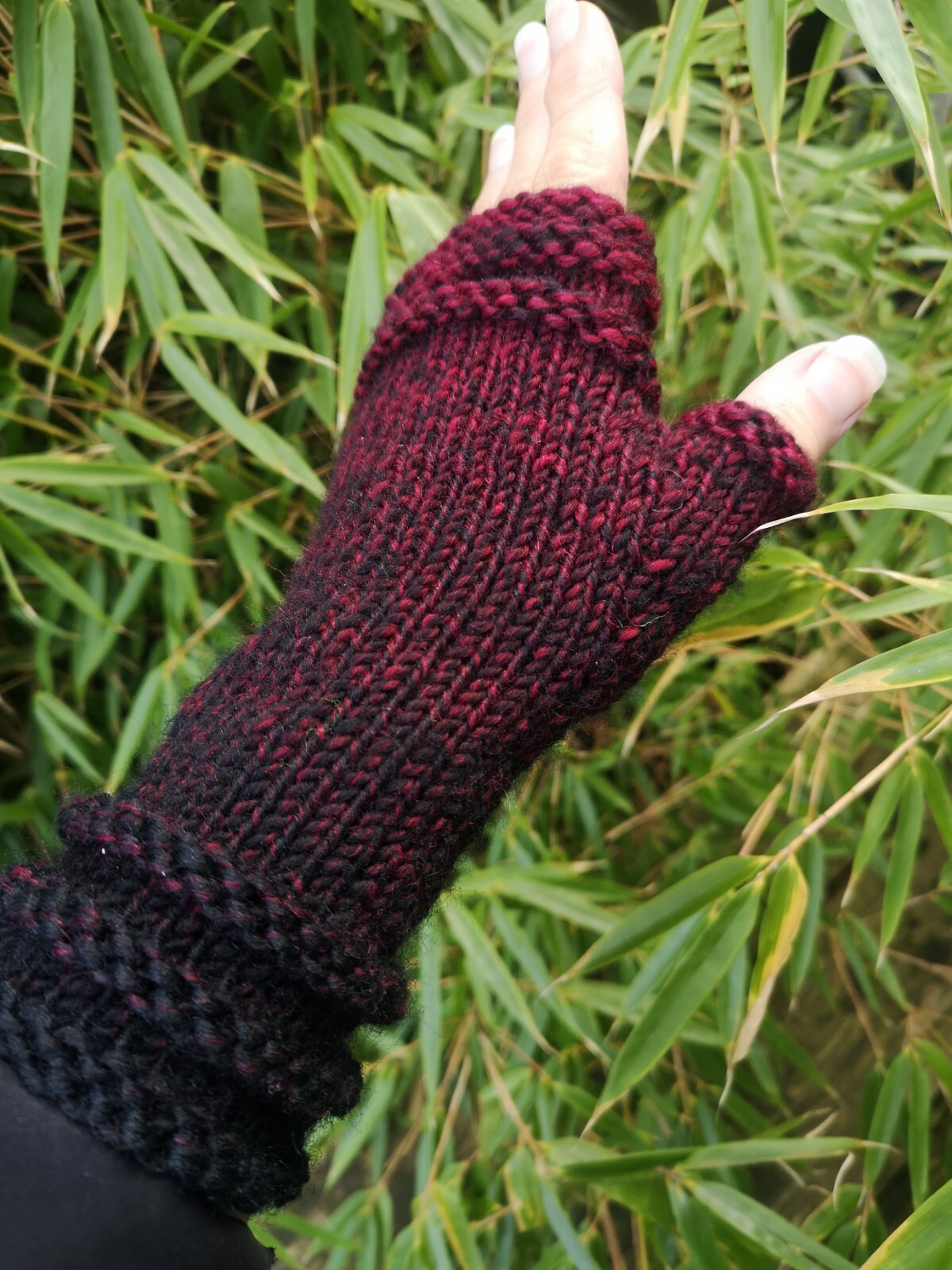 Black Cranberry Wool Blend Handmade Knit Fingerless Gloves Mittens Arm Warmer eBay