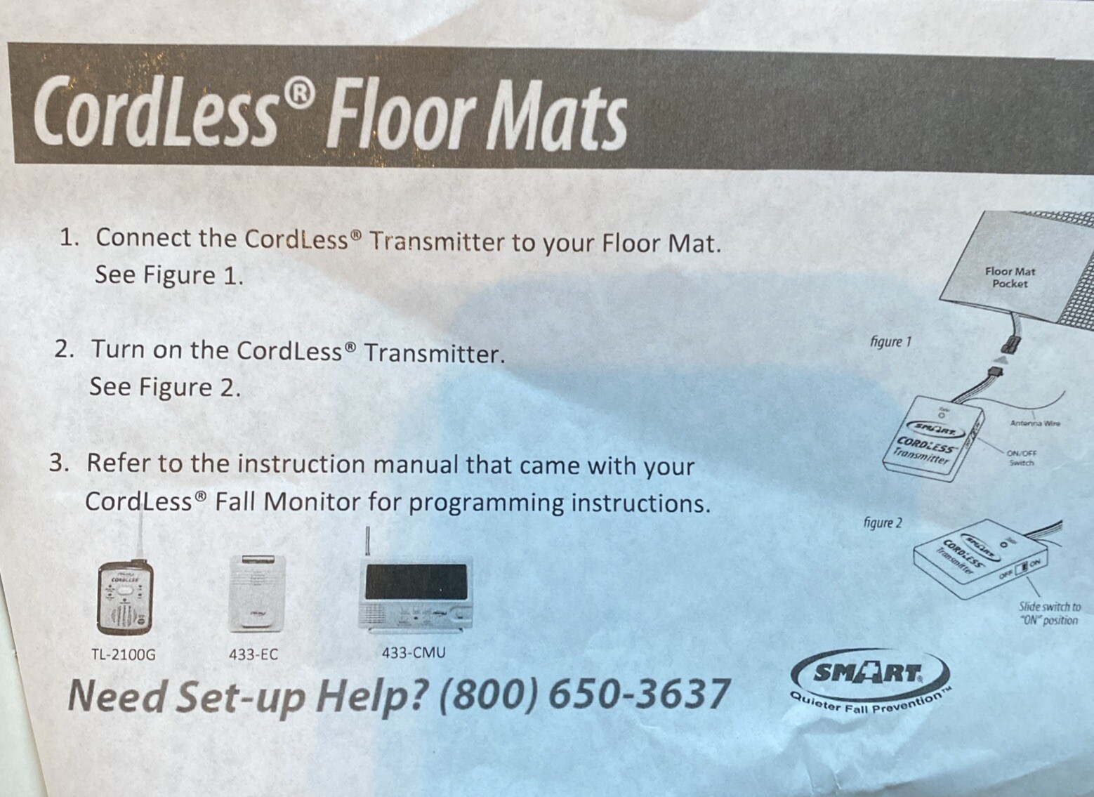 Smart Caregiver Cordless Floor Mat Pressure Pad Replacement 24 x 48"