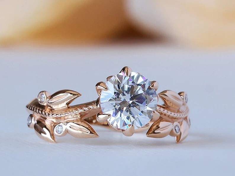 Moissanite Engagement Ring Silver Wedding Ring Unique Handmade Flower Style Ring-image