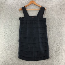 H&M Mini Tiered Dress Women 8 Black Sleeveless Wide Strap Square Neck Date Night
