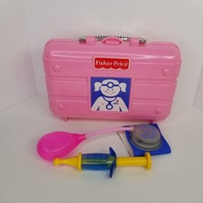Fisher Price 2000 Pink Nurse Doctor Kit Playset Pieces Cuff Shot Pretend Play