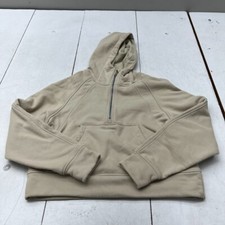 Beige 1/4 Zip Cropped Hoodie Women's Size Medium NEW